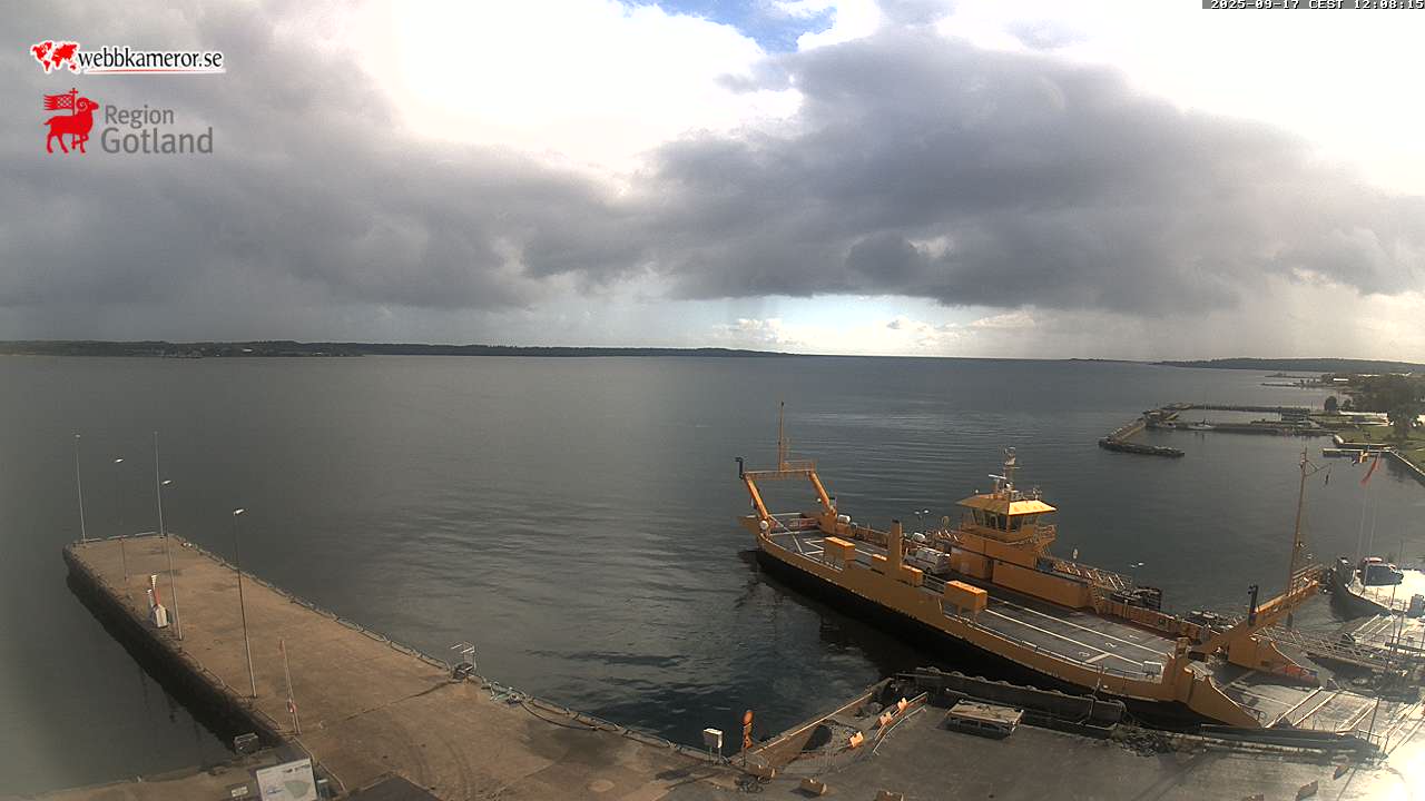 Gotland, Fårösund, Blick auf den Fährhafen, die Fähre nach Fårö 